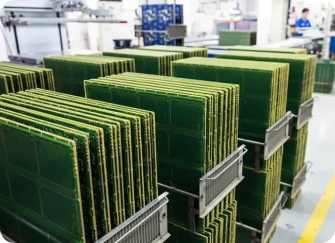 PCB manufacturing line with HDI process controls